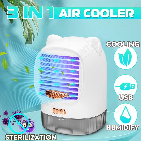 3 in 1 Mini USB Sterilizing Humidifying Air Cooler Lucky Cat Charging Air Conditioner Desktop Air Cooler Small Fan