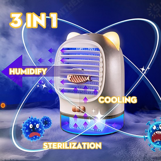 3 in 1 Mini USB Sterilizing Humidifying Air Cooler Lucky Cat Charging Air Conditioner Desktop Air Cooler Small Fan