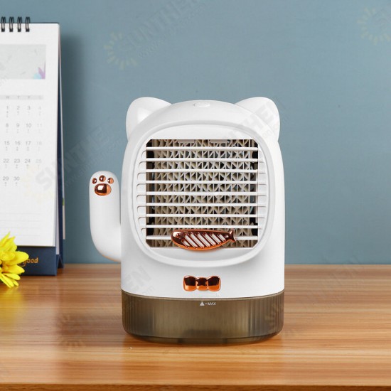 3 in 1 Mini USB Sterilizing Humidifying Air Cooler Lucky Cat Charging Air Conditioner Desktop Air Cooler Small Fan