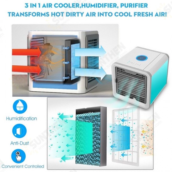 Portable Air Cooler Fan Mini USB Air Conditioner 7 Colors Light Desktop Air Cooling Fan Humidifier Purifier for Office Bedroom