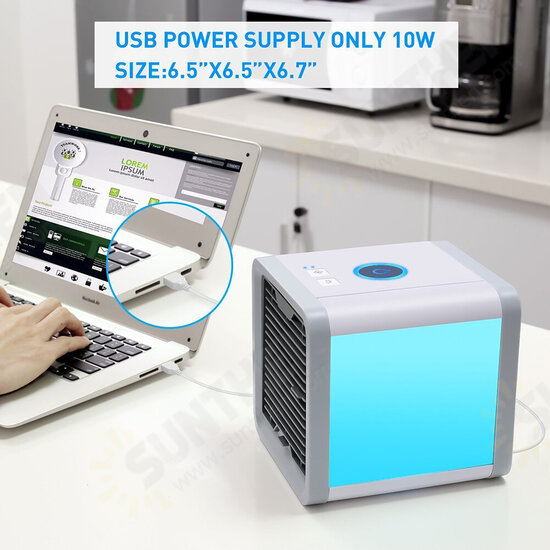 Portable Air Cooler Fan Mini USB Air Conditioner 7 Colors Light Desktop Air Cooling Fan Humidifier Purifier for Office Bedroom