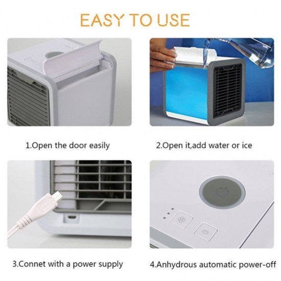 Portable Air Cooler Fan Mini USB Air Conditioner 7 Colors Light Desktop Air Cooling Fan Humidifier Purifier for Office Bedroom