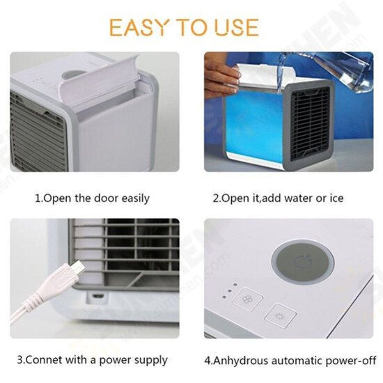 Portable Air Cooler Fan Mini USB Air Conditioner 7 Colors Light Desktop Air Cooling Fan Humidifier Purifier for Office Bedroom