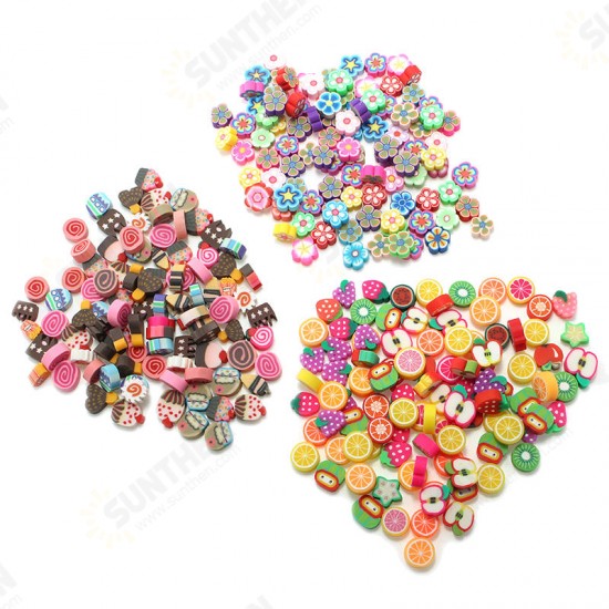 100PCS DIY Slime Accessories Decor Fruit Cake Flower Polymer Clay Toy Nail Beauty Ornament