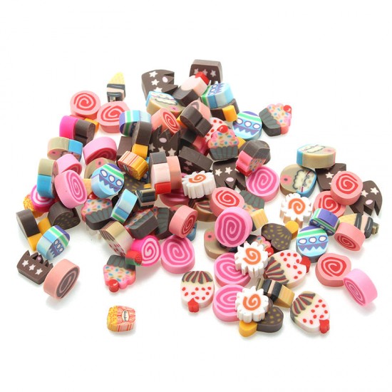 100PCS DIY Slime Accessories Decor Fruit Cake Flower Polymer Clay Toy Nail Beauty Ornament