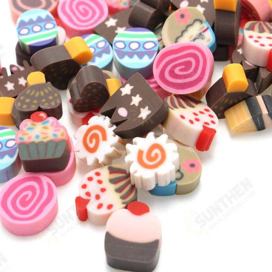 100PCS DIY Slime Accessories Decor Fruit Cake Flower Polymer Clay Toy Nail Beauty Ornament