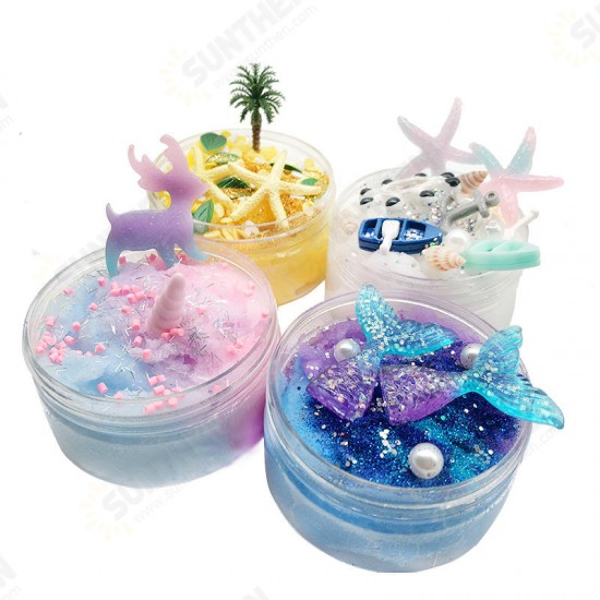 Fluffy Slime Brushed Mud Mermaid Tail Starfish Coconut Tree DIY Slime Set Decompression Toy