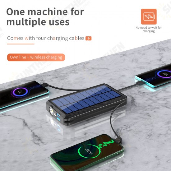 30000mAh Solar Panel Dual USB Waterproof Wireless Charger Power Bank with Type-C Micro USB Input for Samsung Galaxy S21 Note S20 ultra Huawei Mate40 P50 OnePlus 9 Pro