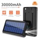 30000mAh Solar Panel Dual USB Waterproof Wireless Charger Power Bank with Type-C Micro USB Input for Samsung Galaxy S21 Note S20 ultra Huawei Mate40 P50 OnePlus 9 Pro