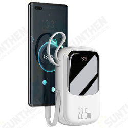 22.5W 20000mAh Power Bank External Battery Power Supply With 20W USB-C PD QC4.0+22.5W QC3.0+22.5W Type-C Cable Output Support PPS AFC FCP SCP Fast Charging