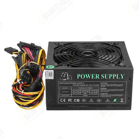 1000W PC Computer Power Supply Quiet 140mm Green LED Fan 24Pin SATA 6Pin 8Pin