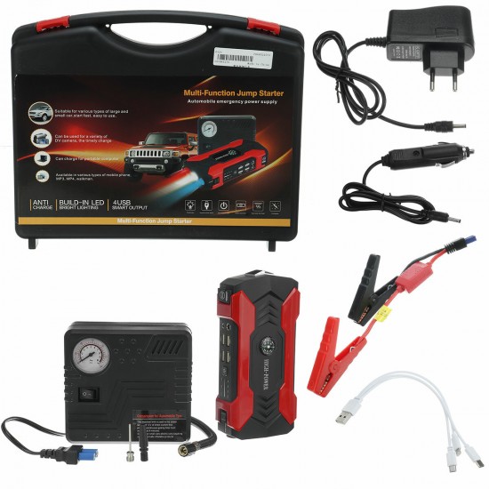 12V Car Jump Starter Battery Booster 4USB LED Emergency Auto Quick Charge Power Bank