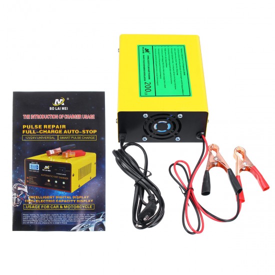 12V/24V 15A Auto Lead Acid Battery Charger Intelligent Pulse Repair LCD For Car Motorcycle
