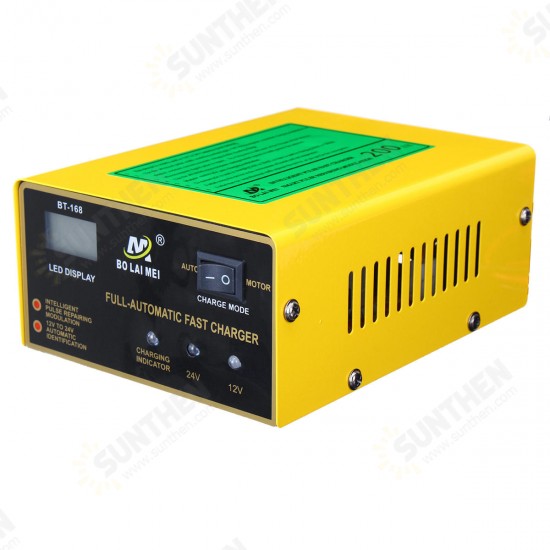 12V/24V 15A Auto Lead Acid Battery Charger Intelligent Pulse Repair LCD For Car Motorcycle