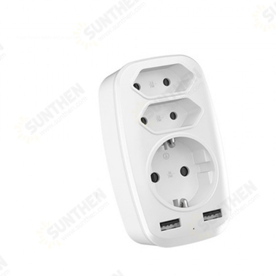 4000W 250V USB Socket Adapter 5in1 Multiple Plug 3 Way Double Euro 1 Schuko Multi with 2 USB Adapters 2.4A for iPhone Mobile with Child Safety Lock