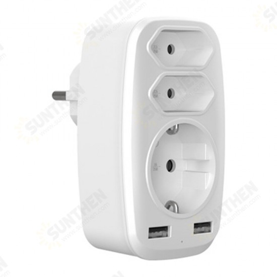 4000W 250V USB Socket Adapter 5in1 Multiple Plug 3 Way Double Euro 1 Schuko Multi with 2 USB Adapters 2.4A for iPhone Mobile with Child Safety Lock