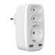 4000W 250V USB Socket Adapter 5in1 Multiple Plug 3 Way Double Euro 1 Schuko Multi with 2 USB Adapters 2.4A for iPhone Mobile with Child Safety Lock