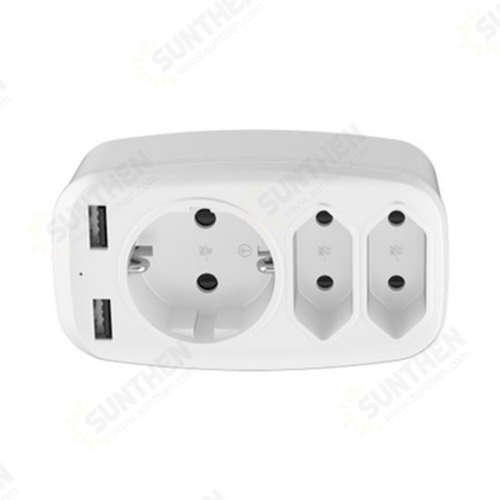 4000W 250V USB Socket Adapter 5in1 Multiple Plug 3 Way Double Euro 1 Schuko Multi with 2 USB Adapters 2.4A for iPhone Mobile with Child Safety Lock