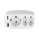 4000W 250V USB Socket Adapter 5in1 Multiple Plug 3 Way Double Euro 1 Schuko Multi with 2 USB Adapters 2.4A for iPhone Mobile with Child Safety Lock