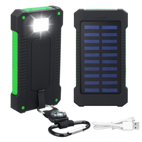 5000Mah Portable Solar Power Bank Dual USB Efficient Charger with LED Lamp Compass Climbing Hook