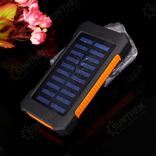 5000Mah Portable Solar Power Bank Dual USB Efficient Charger with LED Lamp Compass Climbing Hook