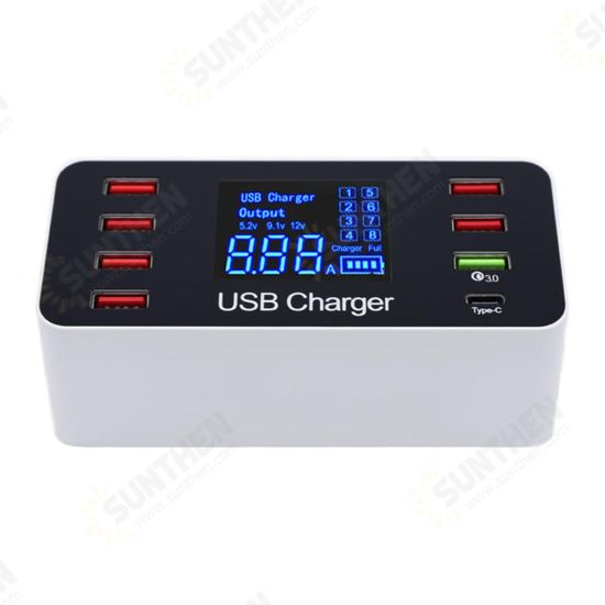 5V/8A Multiple USB Charger Adapter Desktop Charging Station Hub Type C Quick Charge 3.0 Multi Port LCD Display Mobile Phone Charger