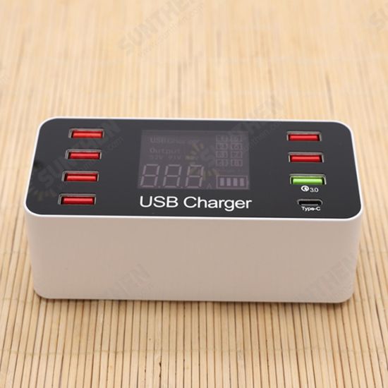 5V/8A Multiple USB Charger Adapter Desktop Charging Station Hub Type C Quick Charge 3.0 Multi Port LCD Display Mobile Phone Charger