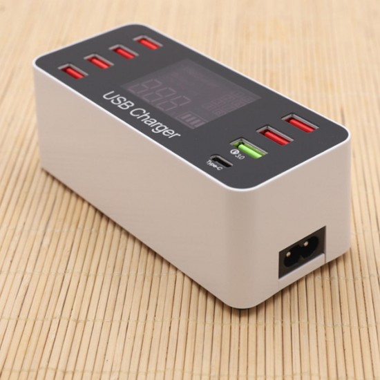 5V/8A Multiple USB Charger Adapter Desktop Charging Station Hub Type C Quick Charge 3.0 Multi Port LCD Display Mobile Phone Charger