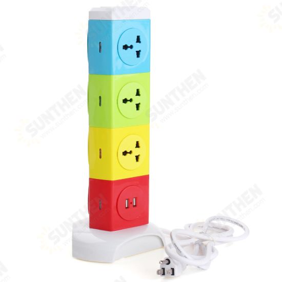 Four Tiers Rotating Socket Patch Panel USB Plug Board Surge Protection Power Strip