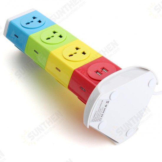 Four Tiers Rotating Socket Patch Panel USB Plug Board Surge Protection Power Strip