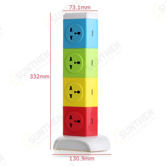 Four Tiers Rotating Socket Patch Panel USB Plug Board Surge Protection Power Strip