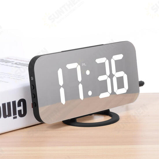 Digital LED Mirror Large Display Alarm Clock Snooze Function Dual USB Charger