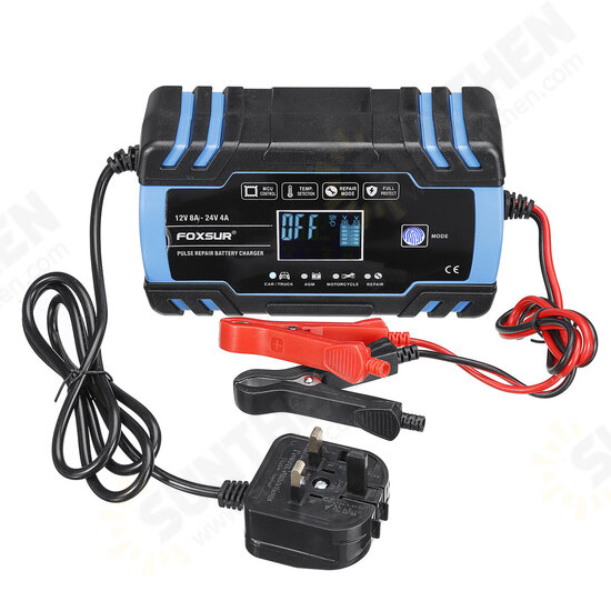 Display Battery Charger 12V 8A/24V 4A Automotive Smart Battery Maintainer for Car Truck Motorcycle Multi-function Repair Car Charger