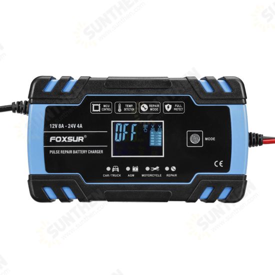 Display Battery Charger 12V 8A/24V 4A Automotive Smart Battery Maintainer for Car Truck Motorcycle Multi-function Repair Car Charger