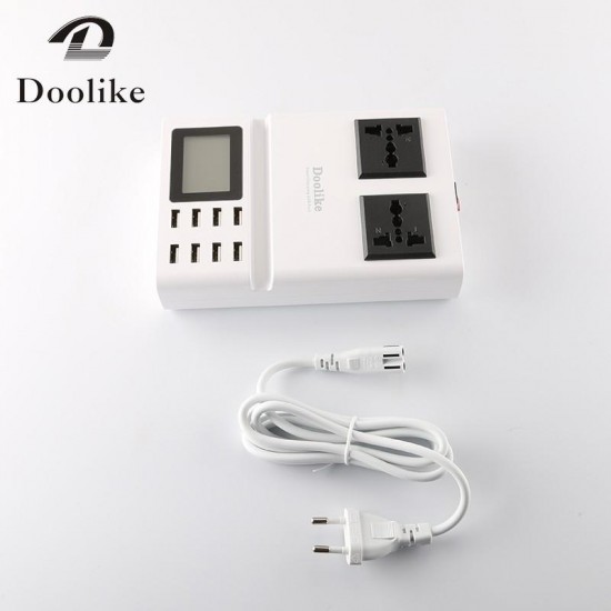 Smart LCD Display 8 USB Charging Ports Dual AC Ports Phone Holder Power Adapter Charging Station