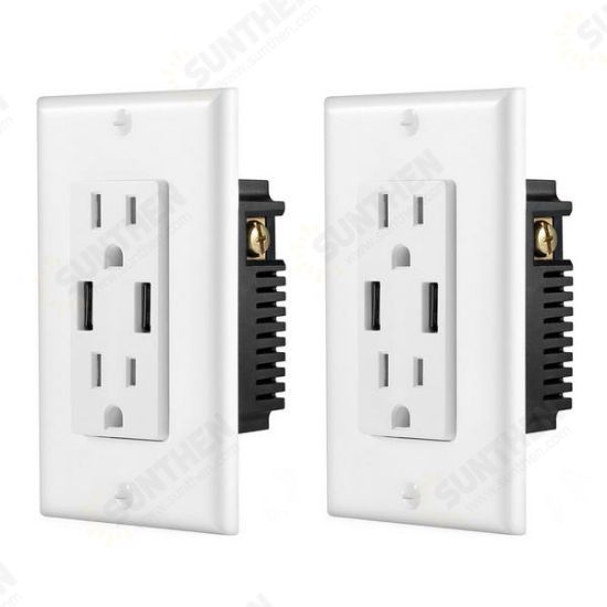 US Wall Socket 2 USB Outlets 2.4A/3.1A/4.2A Charger Socket Wall Socket Panel Switch