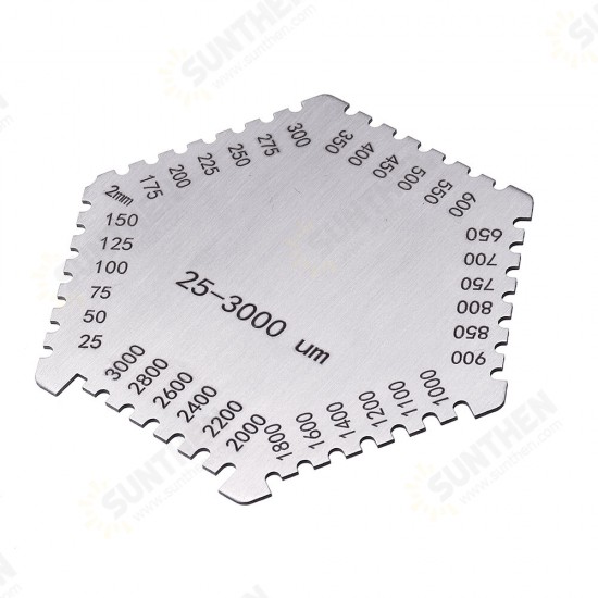 25-3000um High-Precision Stainless Steel Gauge Hexagon Wet Film Comb Paint Wet Film Thickness Gauge