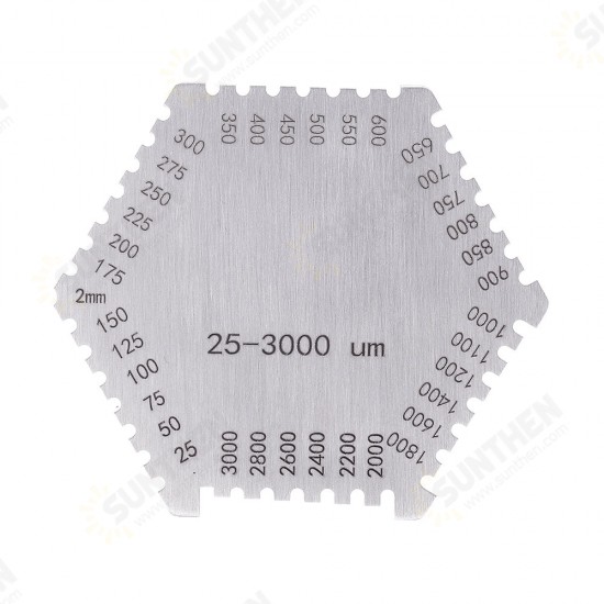 25-3000um High-Precision Stainless Steel Gauge Hexagon Wet Film Comb Paint Wet Film Thickness Gauge