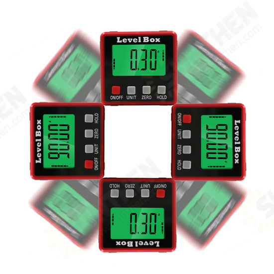 57x57x30mm Backlight 0.1° 4x90° Degree Large LCD Digital Protractor Inclinometer Magnetic Electronic Angle Level Box