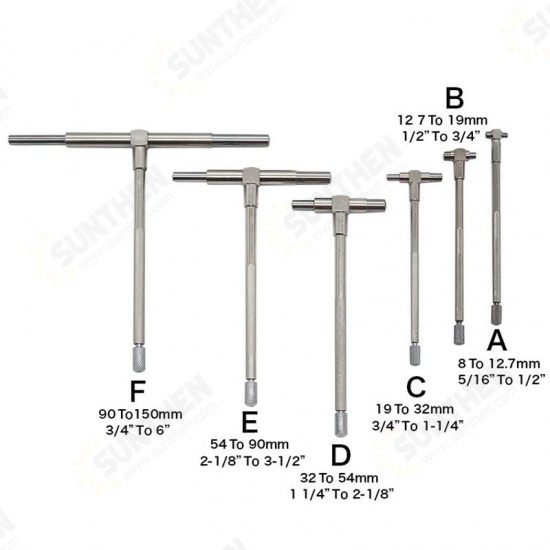 6pcs 8-150mm Telescoping Gauge Set Internal Gauge Hole Gauges for Hole Quick Inside Measurement