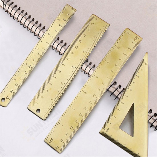 Brass Ruler Metal Triangle Straight Ruler for Woodworking Measuring Ruler Wave Line Drawing Tools