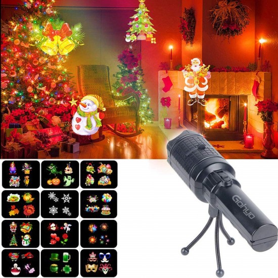 LED Flashlight Halloween Projector Lamp USB Charging Snowflake Lamp Plug In 12 Film Cards Lamp For Home Garden Decor