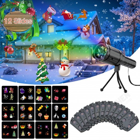 LED Flashlight Halloween Projector Lamp USB Charging Snowflake Lamp Plug In 12 Film Cards Lamp For Home Garden Decor