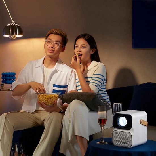 Android 9.0 1080P Projector 550ANSI Lumens Electric Focus Four-Point Keystone Correction 5G-WIFI Wireless Cast Screen Bluetooth 5.0 2+16GB AI Voice Control Home Theater Mini Projector