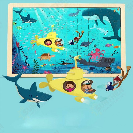 100PCS DIY Jigsaw Puzzle Undersea World 23CM Wooden Educational Developmental Learning Training Toy