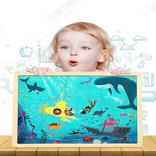 100PCS DIY Jigsaw Puzzle Undersea World 23CM Wooden Educational Developmental Learning Training Toy