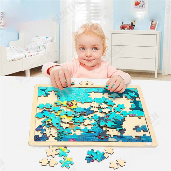 100PCS DIY Jigsaw Puzzle Undersea World 23CM Wooden Educational Developmental Learning Training Toy