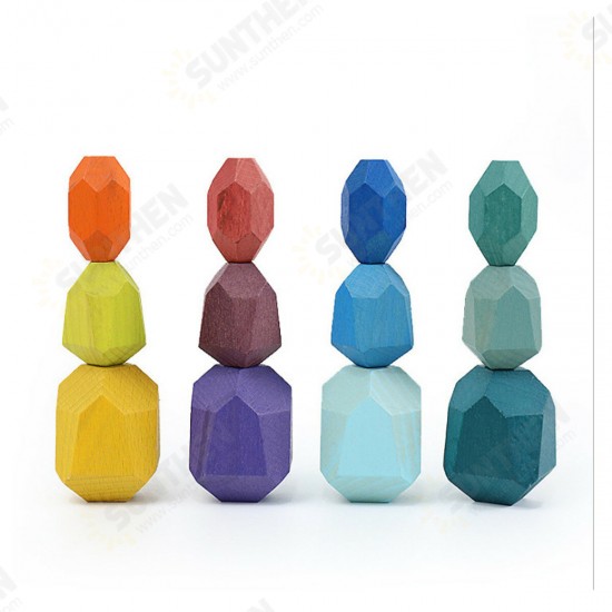 10/16/26 Pcs Wood Colorful Stone Stacking Game Building Block Education Set Toy for Kids Gift