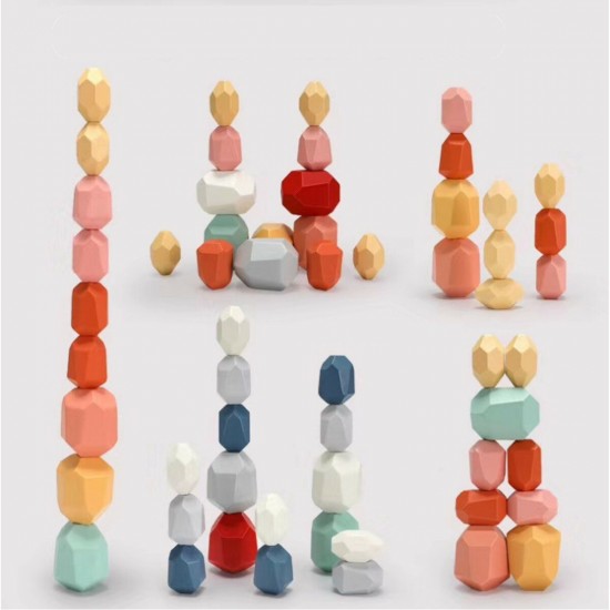 10/16/26 Pcs Wood Colorful Stone Stacking Game Building Block Education Set Toy for Kids Gift