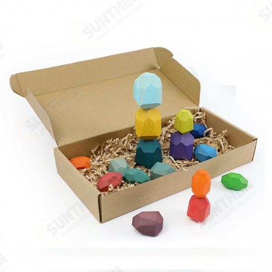 10/16/26 Pcs Wood Colorful Stone Stacking Game Building Block Education Set Toy for Kids Gift